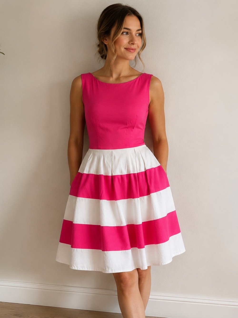 ▶️ Kate Spade Fit Flare Dress Womens 2 Pink White Striped Sleeveless Preppy - Picture 1 of 14